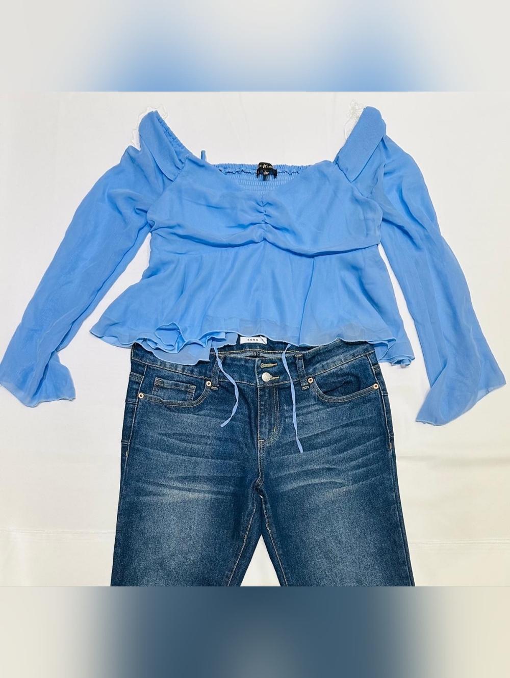 Almost Famous Sky Blue Off-Shoulder Blouse